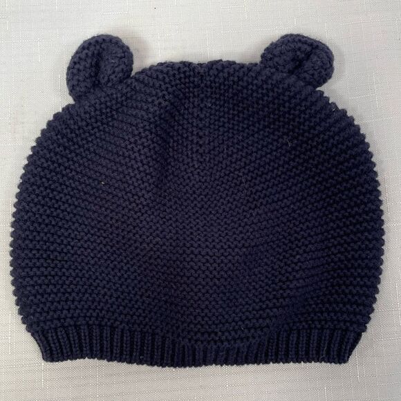 Navy Blue Knit Kids Beanie with Ears - Picture 1 of 5